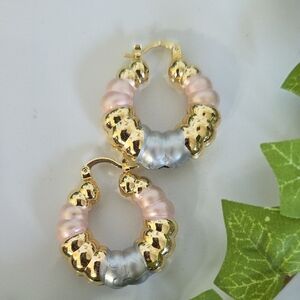 Gold Filled Tricolor Chunky Hoop Earrings